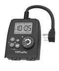 Heavy Duty Weatherproof Digital Outdoor Timer Outlet With Nifty Spin Dial For Real Simple Programming Big Bright Screen showing time and controls.
