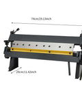 Industrial 24 Inch 20 Gauge Pan And Box Brake with floor standing frame and removable fingers, shown with dimensions