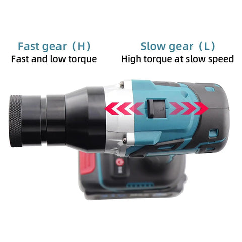 No Fuss Heavy Duty Cordless Rivet Nut Gun With Slick Lock Head And Bright Led showing gear switch for fast and slow torque.