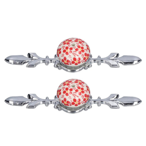 Hand Painted Ceramic Cabinet Pulls Modern Drawer Knobs Hassle Free Swap Slick Finish Kitchen Furniture Handles Bold Red Accent Hardware For A Big Time Room Refresh showing two ceramic knobs with red floral design.