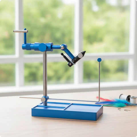 Top Notch Fly Tying Vise With Adjustable Head For Precise Hook Holding Compact Desktop Metal Vise With Scale Rugged Bench Tool For Fly Tiers Smooth Rotation And Firm Grip For Busy Fly Fishing Sessions, blue metal desktop vise