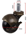 Antique Brass Ball Caster Wheels For Furniture Replacement Parts Two Inch swivel caster showcasing M11 stem and dimensions.