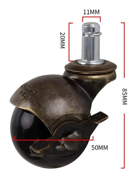 Upgrade Your Digs With Vintage Brass M11x20 Stem Casters 2 Inch Swivel Ball Wheels featuring 360 degree spin and precision bearings.
