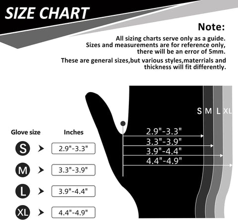 Size chart for Durable Nitrile Disposable Gloves 4 Mil Thick 1000 Count Powder Free Latex Free Food Safe For Cooking Kitchen And Household Use