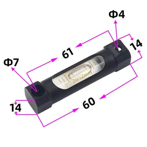 Black Double-sided Observation Metal Strip Spirit Level Bubble Accuracy 0.1mm Length 60mm with measurement markings.