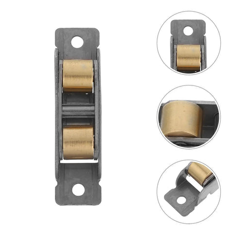 Heavy Duty Sliding Glass Door Rollers 2 Piece Set Featuring Double Wheel Bearings, top view of dual wheels on metal frame.