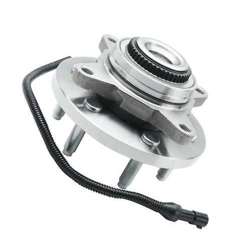 Heavy-Duty Steel Front Wheel Bearing Hubs Assembly Kit With ABS Sensor Wire Direct Replacement, front view with ABS wire.