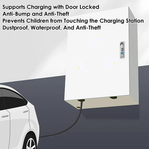 Heavy Duty Cold Rolled Steel Wall Mount Electric Vehicle Charger Cover with key lock, providing anti-theft and weatherproof protection.