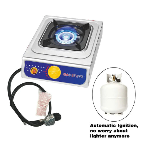 10,000 BTU Propane Stove With Regulator, Single Burner Stainless Steel Cooktop; portable outdoor stove with hose and cylinder