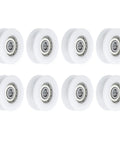 Badass 8 Piece Kit Of Smooth Rolling Nylon And Gcr15 Steel U Groove Ball Bearings 6X27X9Mm With Dual Side Shields, view of 8 smooth rolling white nylon bearings.