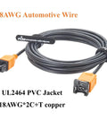 Garage Tested Two Pin JPT Extension Cable With IP67 Sealed Male To Female Plugs 18AWG Copper Auto Wiring Harness Fourteen Foot Cord showing 18AWG automotive wire with orange connector.