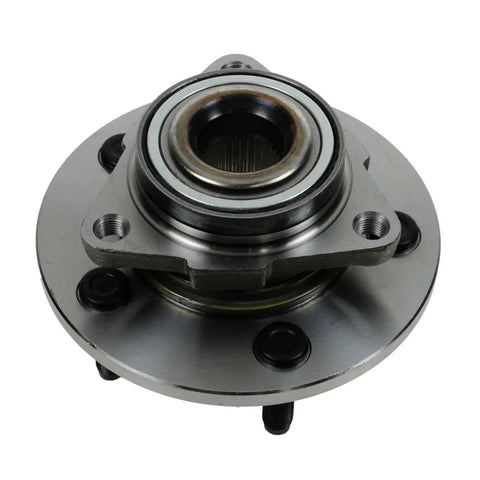 Front Left And Right Wheel Bearing Hub Assembly Set Two Piece Built Tough As Nails To Roll Smooth Like Butter Straight Up Premium Parts close-up view of bearing and hub assembly.