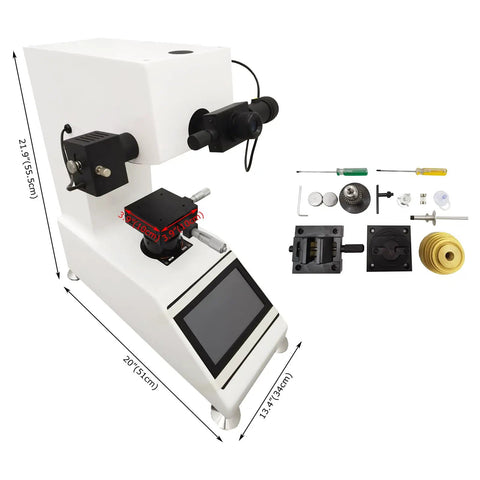Hella Precise Micro Digital Vickers Hardness Tester With Automatic Turret And Top Shelf Vicker Meter Featuring A 7 Inch Touch Screen Display