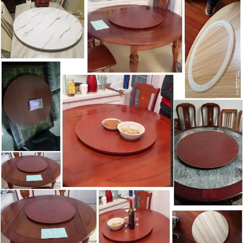 Kick Up Your Table Game With This 80 Cm Wooden Lazy Susan Turntable Smooth Rotating Serving Tray on various dining tables.