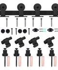 Heavy Duty Smooth Gliding Barn Door Hardware Kit For Double Wood Doors Handling Up To 330 Pounds With Top Shelf Nylon Rollers adjustable fittings and screws.