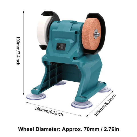 Top Shelf Mini Bench Grinder With 5500 Rpm Solid Copper Motor Precision Metal Polish And Deburring Station side view with dual wheels