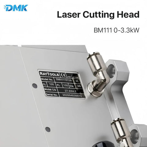 Heavy Duty Fiber Laser Cutting Head With Automatic Focus 3Kw Powerhouse, detailed view of serial plate and fittings.