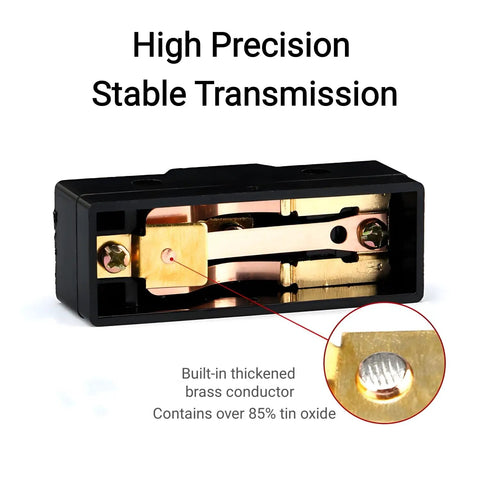 Heavy Duty Industrial Limit Switch Built Like A Tank With Short Spring Plunger And Screw Terminals, close-up of brass conductor and actuator.