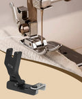 Pro Grade Multifunction Hem Guide Presser Foot For Sewing Machines Durable Black Steel Attachment Delivers Smooth Even Hemming On Thin Fabrics And Lace Perfect For Home Sewing Projects And Small Garment Factory Work. Black P73A presser foot on sewing machine hemming fabric