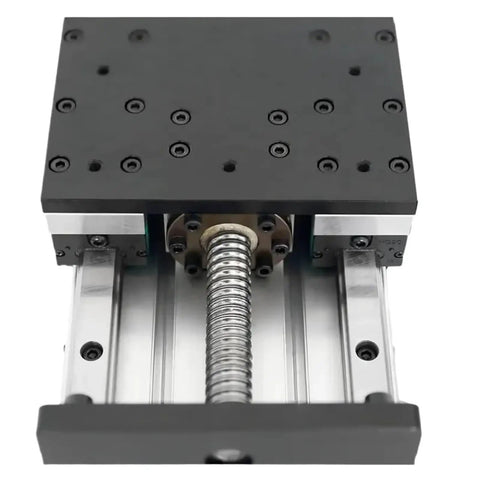 Nema34 Stepper Motor Powered Dual Rail Ball Screw Linear Actuator Slide Table showing precision ball screw and steel slides.