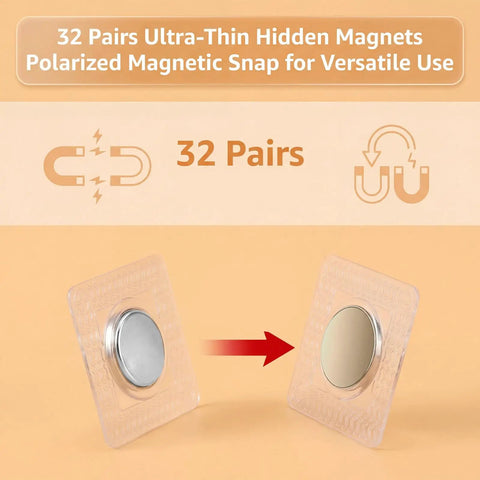 Hella Secure Hidden Magnetic Snaps, 64 Piece Invisible Sew On Clasp Set, 1.18 Inch Big Time Strength Buttons displayed with clarity.