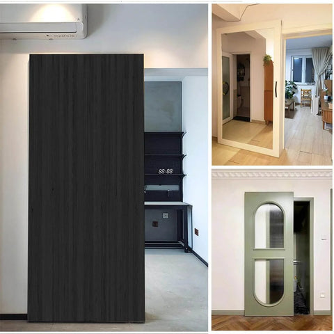 Concealed sliding barn door hardware and track with floating wall mount and double soft close for wood doors 1.57-1.96 in thick.