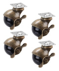 Heavy Duty Vintage Brass Swivel Caster Wheels 2 Inch Solid Metal Plate Rolling Hardware For Tables Shelves Workbenches Furniture Indoor Outdoor Home Upgrades Durable Four Pack Smooth Cruising Setup in bronze with black wheels.
