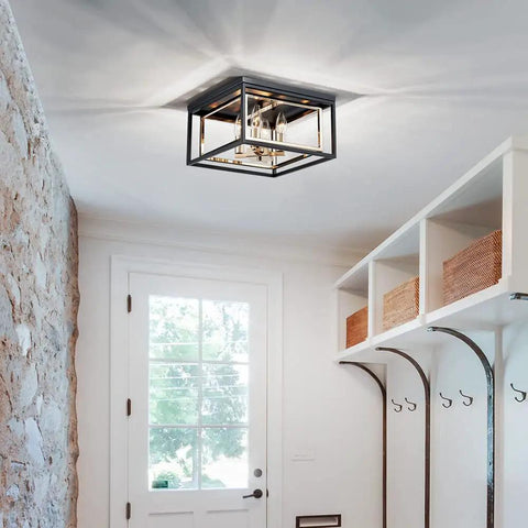 Modern Flush Mount Ceiling Light With E12 Base Three Lights Close To Ceiling Design Matte Black Exterior And Glossy Gold Inner Finish
