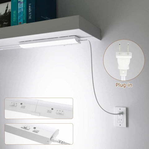 Led Under Cabinet Task Light Plug In 12 Inch Dimmable With 3 Color Temperatures 3000K 4000K 5000K shown under shelf