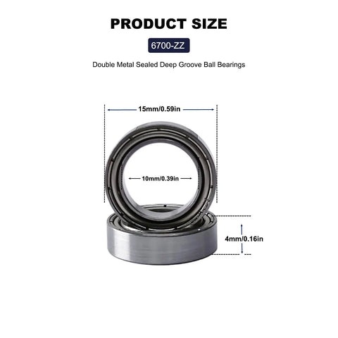 20 Sick Grade 6700 Zz Miniature Ball Bearings Crafted From Solid Chrome Steel With Protective Double Metal Shields, size measurements.