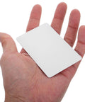 Straight Up Premium White Pvc Cards Bulk Pack Standard Eighty Five By Fifty Four Millimeter Size shown in hand for double sided ID printing.