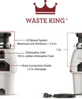 Legend Series Continuous Feed Garbage Disposal dimensions and features with power cord, EZ Mount.