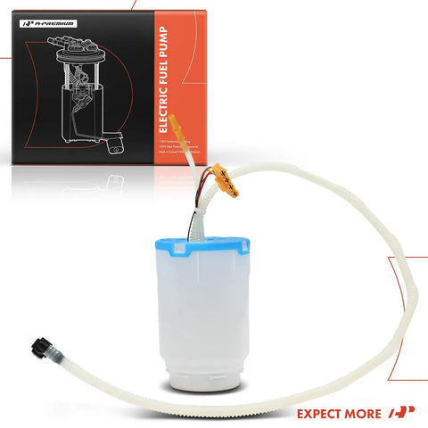 High Octane Electric Fuel Pump Module Assembly For Porsche Cayenne 2011 To 2018 with white container and connecting hoses.