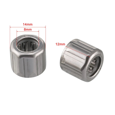 2 Pcs Needle Roller Bearings With 8mm Bore And 14mm OD And 12mm Width Gcr15 Steel showing measurements on each bearing.
