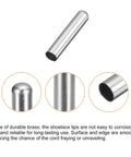 Heavy Duty Metal Shoelace Aglets 40 Pack Silver Copper Lace Tips, close-up of silver metal lace tips showing smooth edges.