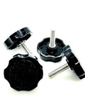 Rock Solid Quarter Inch Twenty Eight Fine Thread Clamping Thumb Screws With Slick Black Knurled Grip And Hex Head Made From Hella Tough 304 Stainless Steel For Zero Hassle Quick Adjust No Wrench Needed Everyday Use Four Pack Hardware, close-up view of screws.