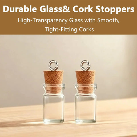 Mini Glass Bottle Charms With Corks And Eye Screw Caps Includes Tiny Dropper Vials for DIY necklace and keychains