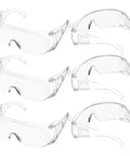 Real Deal 6 Pack Clear Lab Safety Glasses Featuring Ventilated Side Shields And Lightweight Wraparound Design For Shop Splashes And Daily Eye Protection Making Work A Breeze, showing six pairs of clear safety glasses.