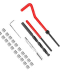 Pro Grade M7x1 Thread Repair Kit 25 Piece Stainless Steel Insert Set With Drill Tap Wrench Breaker And Hex Wrench For Aluminum Auto Parts And High Voltage Repairs, shown with inserts and tools