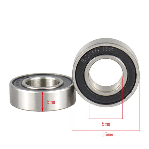 S688-2RS 8x16x5mm ABEC-5 Precision Stainless Steel Ball Bearings Double Rubber Sealed showing two bearings with dimensions.