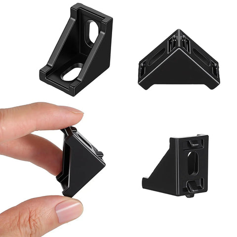 40 Piece Black Anodized 2020 Aluminum Extrusion Bracket Kit For 20 Series T Slot Corner Fasteners, showing black anodized brackets.
