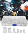 Beefy Aluminum Rivet Nut Kit M3 To M8 Threaded Inserts with storage case and automotive panel use