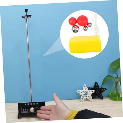 Single Pendulum Ball Experiment Tool For Physics Education in use with balls and base on desk, durable plastic kit visible.