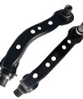 Heavy Duty 12 Piece Front Suspension Kit For 2013 To 2019 Nissan Sentra And Nv200 showing two black lower control arms with holes.