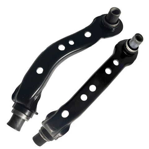 Heavy Duty 12 Piece Front Suspension Kit For 2013 To 2019 Nissan Sentra And Nv200 showing two black lower control arms with holes.