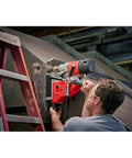 1-5/8 Inch Corded Magnetic Drill Kit With Variable Speed Control in use, drilling on steel at fabrication site.