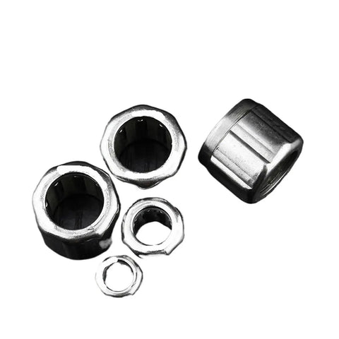 One Way Clutch Needle Roller Bearing Assortment Set, 100 Pieces showing three metal bearings for automotive applications.
