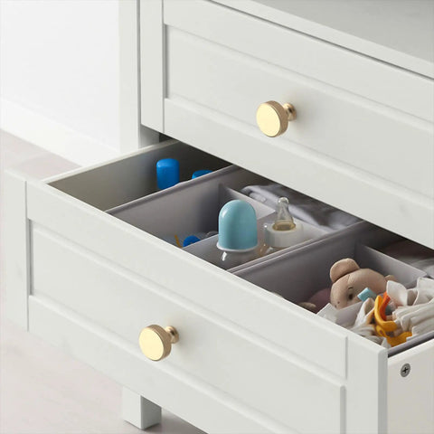 Kickass 10 Pack Gold Knurled Cabinet Knobs With Brushed Gold Finish Heavy Duty Drawer Pulls For Kitchen Cabinets And Dressers on a drawer storing baby items.