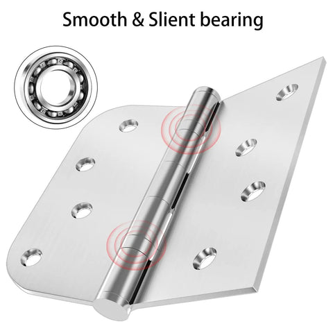 Heavy Duty Ball Bearing Door Hinges Four Inch Stainless Steel Brushed Nickel Finish showing smooth gliding mechanism and bearing.
