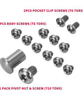 Industrial Strength Titanium Replacement Screws And Pivot Hardware Kit With A Deep Carry Pocket Clip For Folding Knife Upgrade components